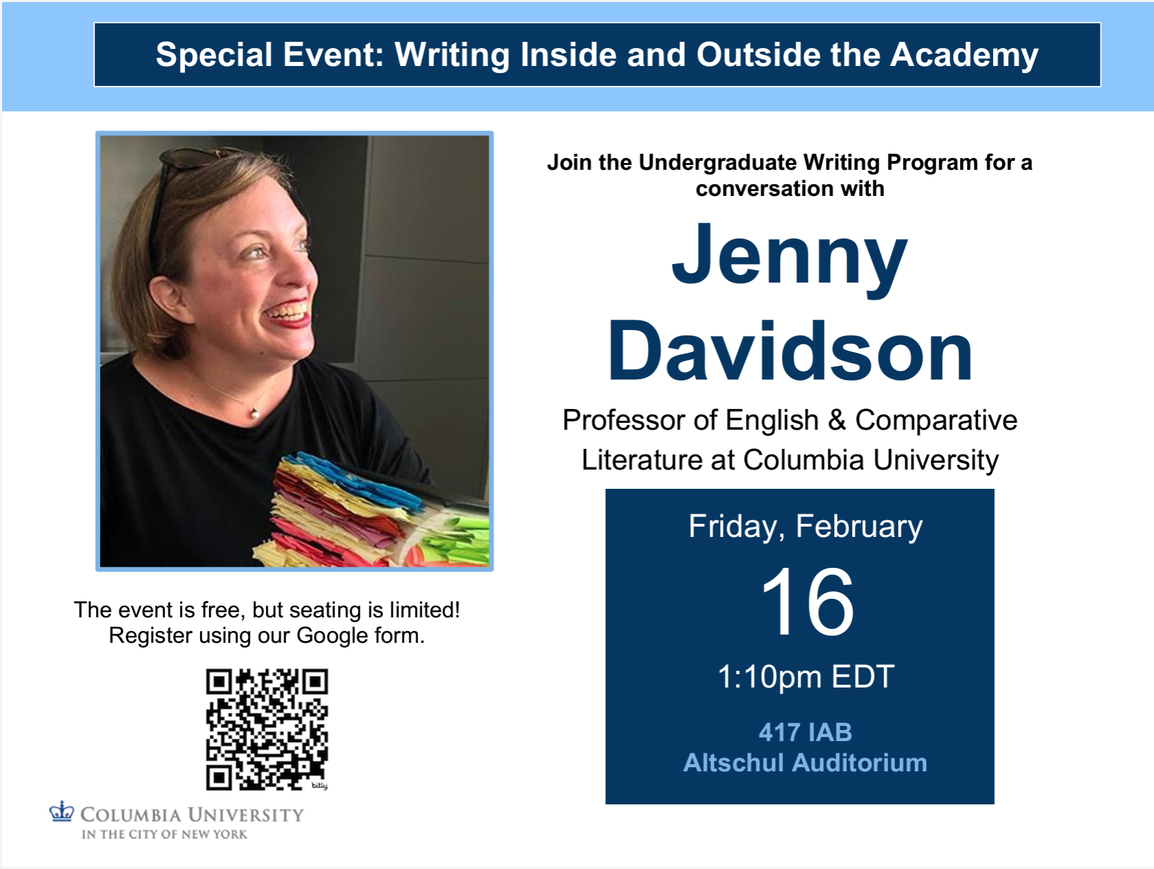 Writing Inside and Outside the Academy with Professor Jenny Davidson
