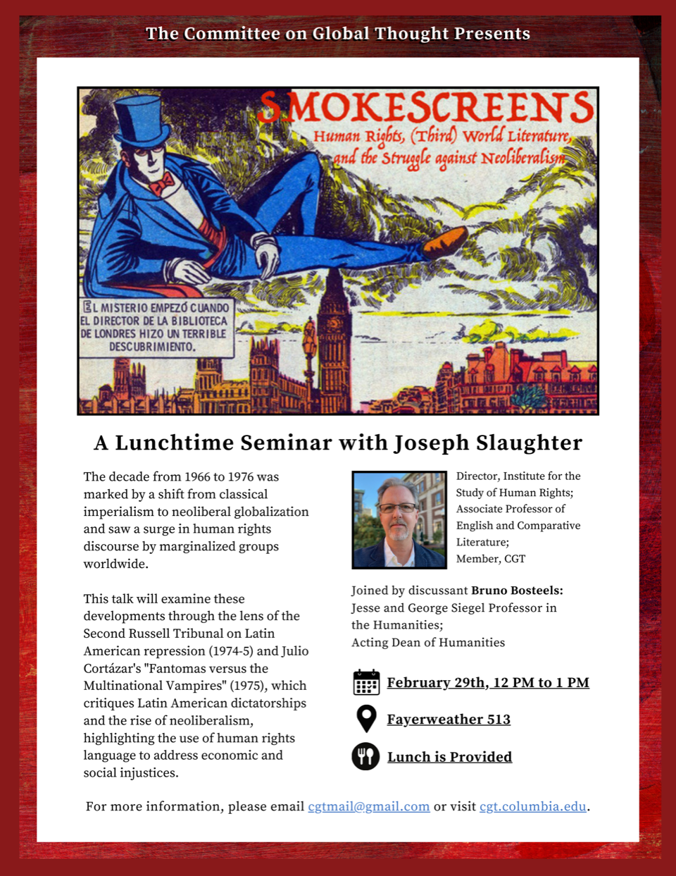 SMOKESCREENS: Human Rights, (Third) World Literature, and the Struggle Against Neoliberalism—A Lunchtime Seminar with Joseph Slaughter