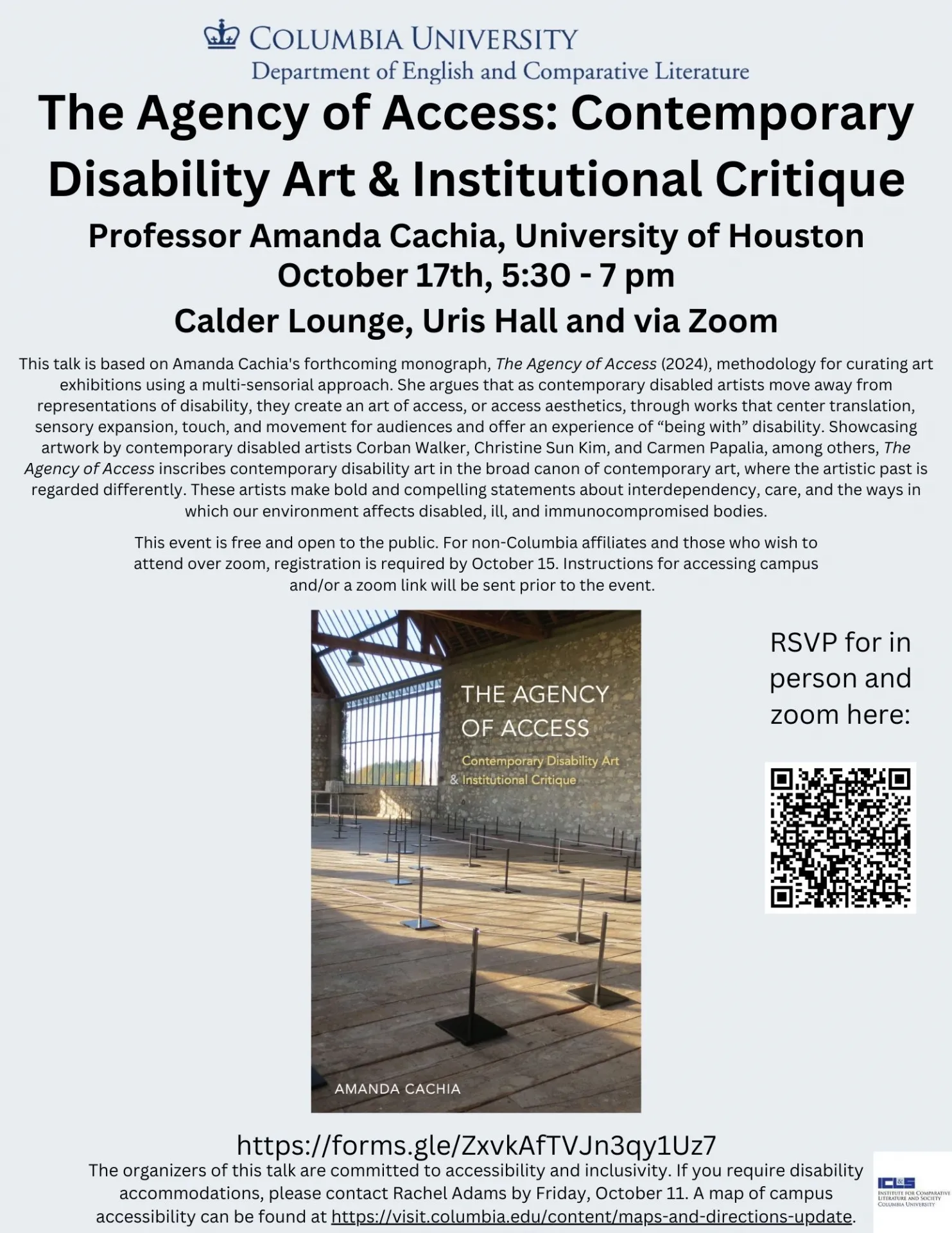 Poster for "The Agency of Access: Contemporary Disability Art and Institutional Critique"