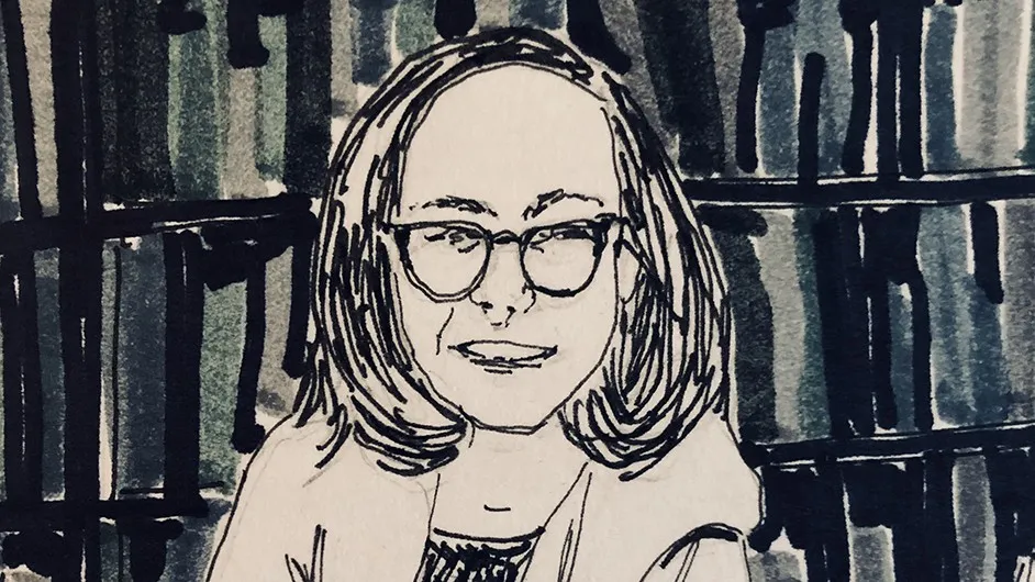 A self-portrait of Professor Rachel Adams that is in the comic she created for her students in Comics, Health, and Embodiment.